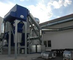 Extraction and waste disposal system for PVC edge strip and punching